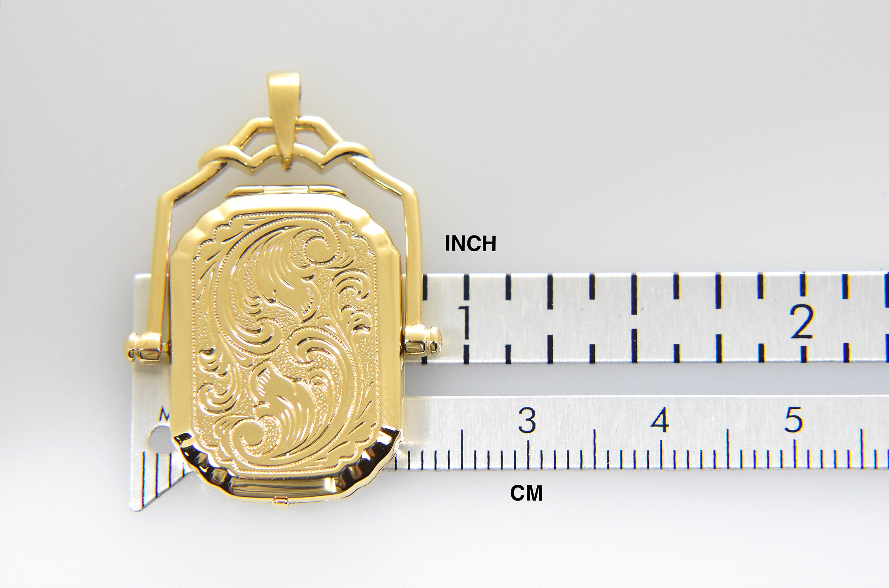 14K Yellow Gold Ornate Rectangle Swivel Photo Locket Pendant Charm – Bengjo