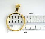 Load image into Gallery viewer, 14K Yellow Gold Coin Holder for 19mm x 1.1mm Coins or Mexican 5 Peso Tab Back Frame Pendant Charm
