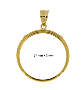 14K Yellow Gold United States US $10 Dollar or 1/2 oz ounce Chinese Panda Coin Holder Holds 27mm x 2mm Coins Tab Back Frame Pendant Charm