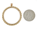 將圖片載入圖庫檢視器 14K Yellow Gold 1 oz or One Ounce American Eagle Coin Holder Holds 32.6mm x 2.8mm Coins Rope Polished Prong Bezel Pendant Charm
