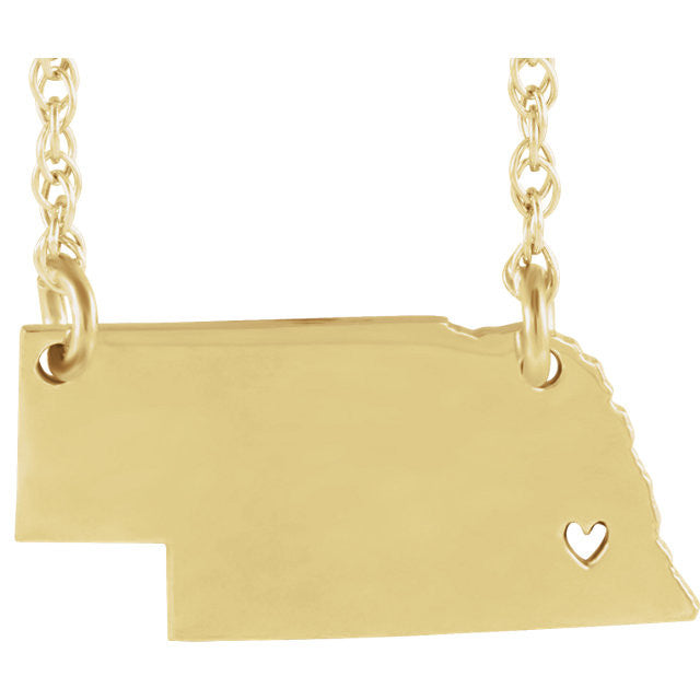 14k Gold 10k Gold Silver Nebraska State Heart Personalized City Necklace