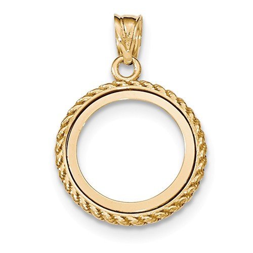 14K Yellow Gold 1/10 oz or One Tenth Ounce American Eagle Coin Holder Holds 16.5mm x 1.3mm Coin Polished Rope Prong Bezel Pendant Charm