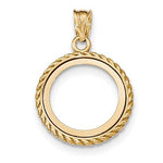 Charger l&#39;image dans la galerie, 14K Yellow Gold 1/10 oz or One Tenth Ounce American Eagle Coin Holder Holds 16.5mm x 1.3mm Coin Polished Rope Prong Bezel Pendant Charm
