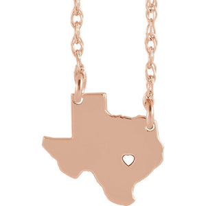 14k Gold 10k Gold Silver Texas State Heart Personalized City Necklace