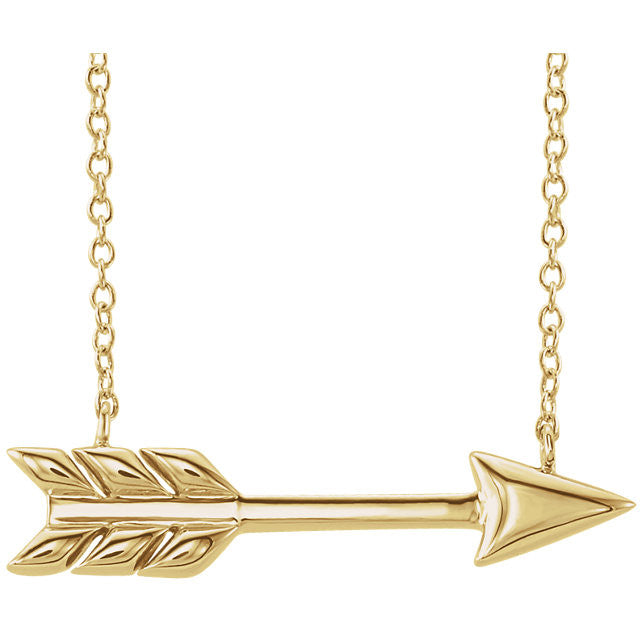 14k Gold or Sterling Silver Arrow Charm Necklace 16 to 18 inch