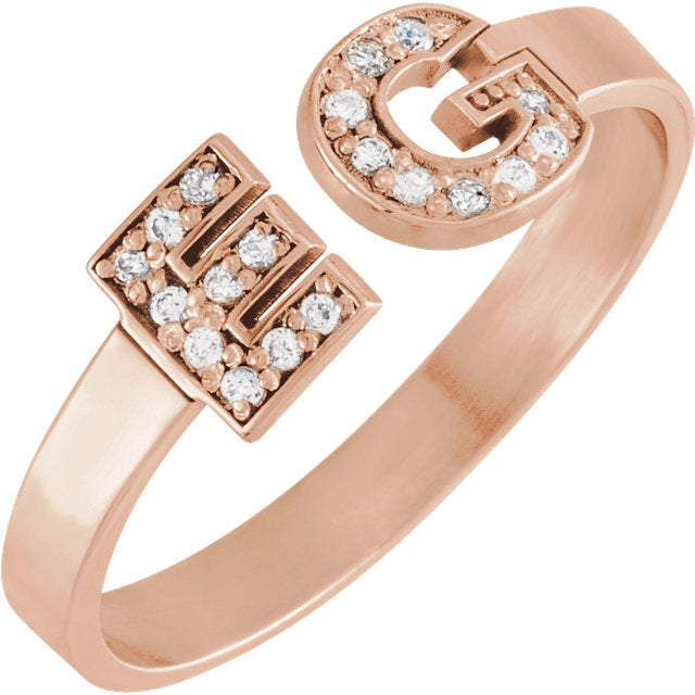 14k Rose Gold Personalized Diamond Initial Ring