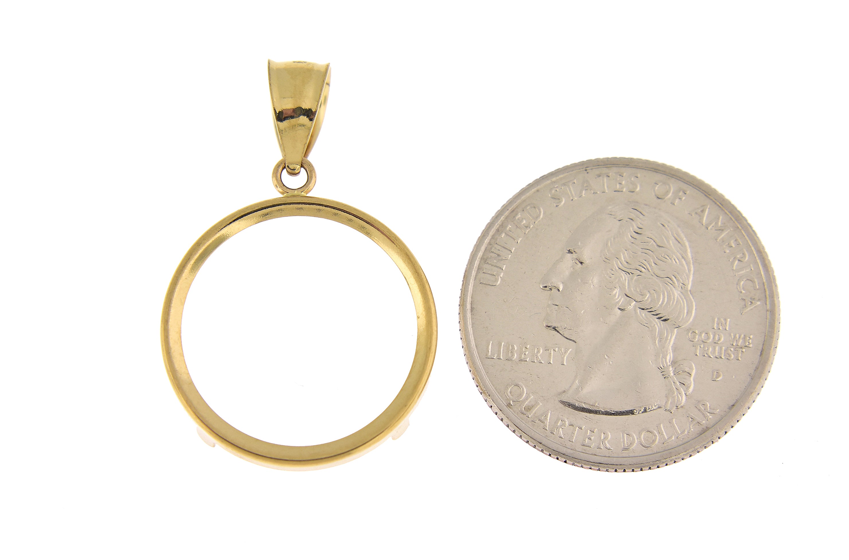 14K Yellow Gold Coin Holder for 20mm x 1.7mm Coins or Canadian 1/4 oz Ounce Maple Leaf Coin Tab Back Frame Pendant Charm