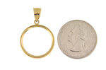 將圖片載入圖庫檢視器 14K Yellow Gold Coin Holder for 20mm x 1.7mm Coins or Canadian 1/4 oz Ounce Maple Leaf Coin Tab Back Frame Pendant Charm
