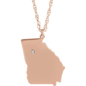 14k Gold 10k Gold Silver Georgia GA State Map Diamond Personalized City Necklace