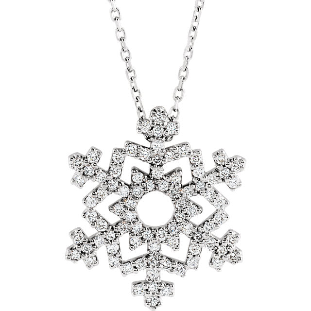 14K White Gold 1/3 CTW Diamond Snowflake Pendant Charm Necklace