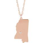 Load image into Gallery viewer, 14k Gold 10k Gold Silver Mississippi MS State Map Diamond Personalized City Necklace
