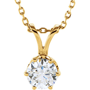 14k Yellow Gold 1/2 CTW Diamond Solitaire Necklace 18 inch