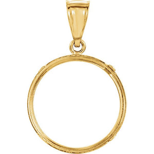 14K Yellow Gold Coin Holder for 19mm x 1.1mm Coins or Mexican 5 Peso Tab Back Frame Pendant Charm
