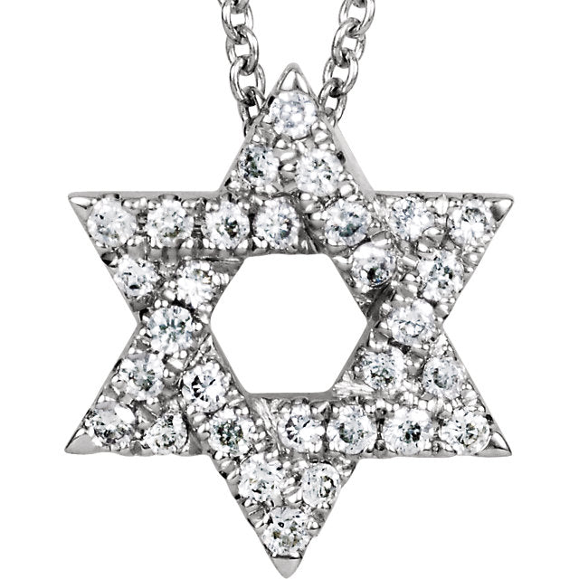 14K White Gold 1/8 CTW Diamond Small Star of David Pendant Charm Necklace