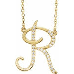 Load image into Gallery viewer, 14K Yellow Rose White Gold Diamond Letter R Initial Alphabet Necklace Custom Made To Order
