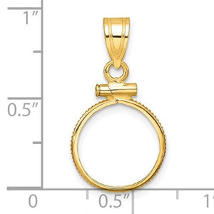 14K Yellow Gold for 13mm Coins or US $1 Dollar Type 1 or Mexican 2 Peso Screw Top Coin Holder Bezel Pendant Charm