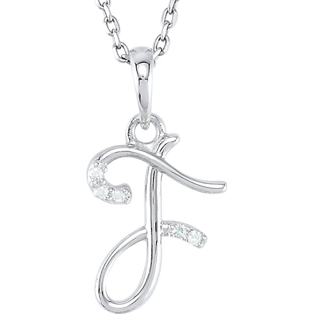 14k Gold or Sterling Silver .03 CTW Diamond Script Letter F Initial Necklace
