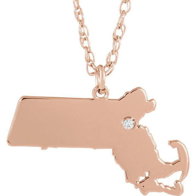 14k Gold 10k Gold Silver Massachusetts MA State Map Diamond Personalized City Necklace