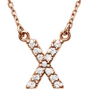 14k Gold 1/8 CTW Diamond Alphabet Initial Letter X Necklace
