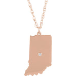 Load image into Gallery viewer, 14k Gold 10k Gold Silver Indiana IN State Map Diamond Personalized City Necklace
