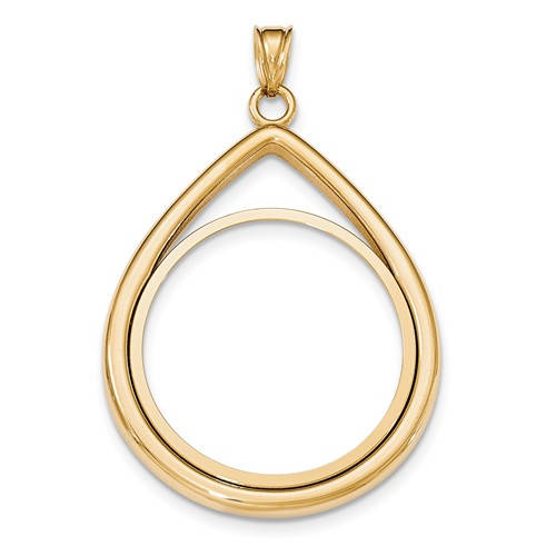 14K Yellow Gold 1 oz or One Ounce American Eagle Teardrop Coin Holder Holds 32.6mm x 2.8mm Coins Prong Bezel Pendant Charm