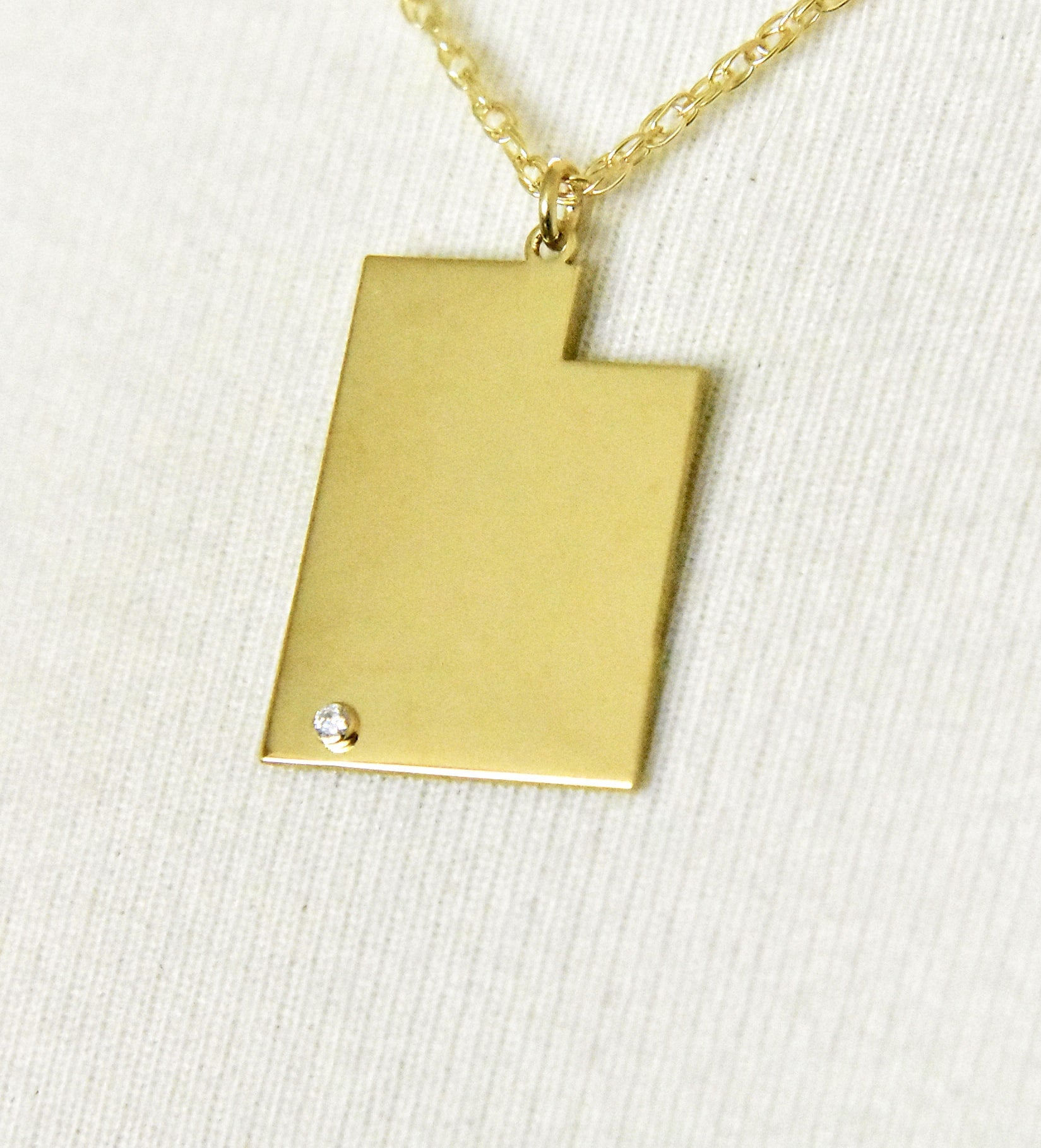 14k Gold 10k Gold Silver Utah UT State Map Diamond Personalized City Necklace