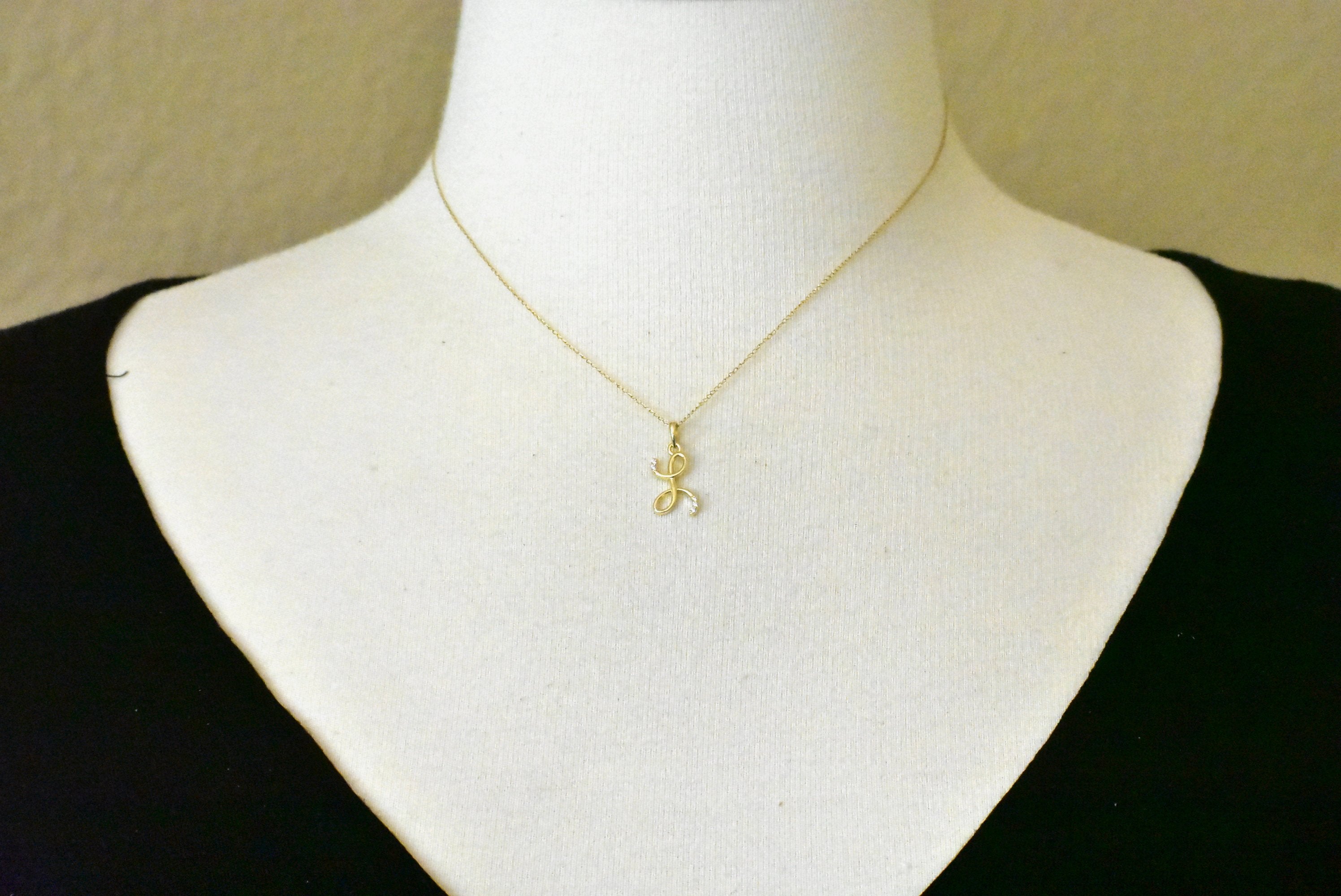 14k Gold or Sterling Silver .03 CTW Diamond Script Letter L Initial Necklace