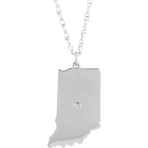 14k Gold 10k Gold Silver Indiana IN State Map Diamond Personalized City Necklace