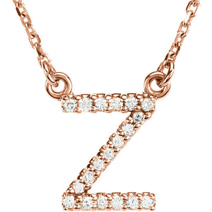 14k Gold 1/10 CTW Diamond Alphabet Initial Letter Z Necklace