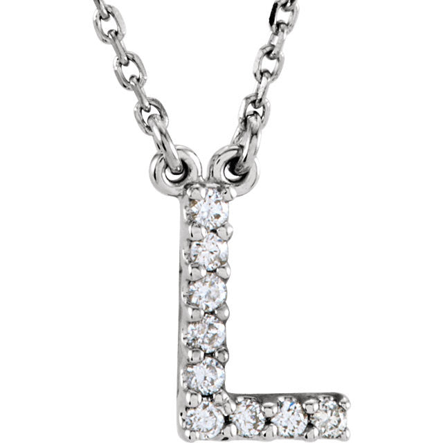 14k Gold 1/10 CTW Diamond Alphabet Initial Letter L Necklace
