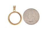 Cargar imagen en el visor de la galería, 14K Yellow Gold 1/10 oz or One Tenth Ounce American Eagle Coin Holder Holds 16.5mm x 1.3mm Coin Bezel Rope Edge Diamond Cut Prong Pendant Charm
