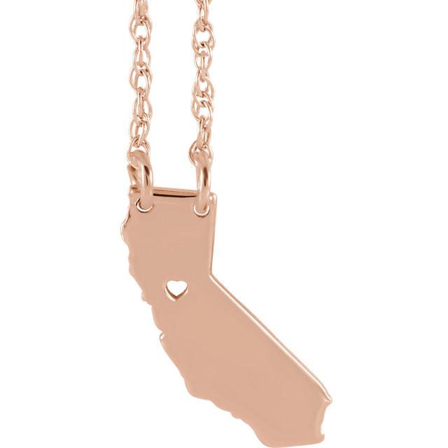 14k Gold 10k Gold Silver California State Heart Personalized City Necklace