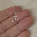 Load and play video in Gallery viewer, 14k Gold or Sterling Silver .03 CTW Diamond Script Letter P Initial Necklace
