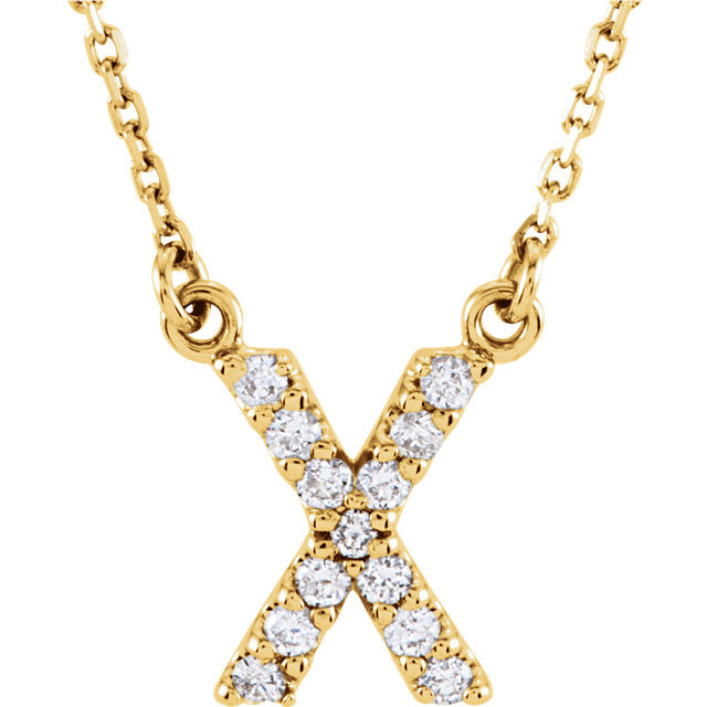 14k Gold 1/8 CTW Diamond Alphabet Initial Letter X Necklace