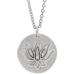 Загрузить изображение в средство просмотра галереи, Platinum 14k Gold Sterling Silver .025 CTW Diamond Lotus Flower Pendant Charm Necklace
