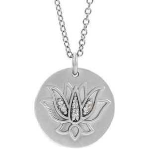 Platinum 14k Gold Sterling Silver .025 CTW Diamond Lotus Flower Pendant Charm Necklace