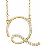 Carregar imagem no visualizador da galeria, 14K Yellow Rose White Gold Diamond Letter Q Initial Alphabet Necklace Custom Made To Order
