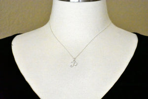 14k Gold or Sterling Silver .03 CTW Diamond Script Letter P Initial Necklace