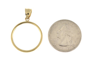 14K Yellow Gold Coin Holder for 22mm x 1.8mm Coins or 1/4 oz Ounce American Eagle South African Krugerrand Chinese Panda Tab Back Frame Pendant Charm