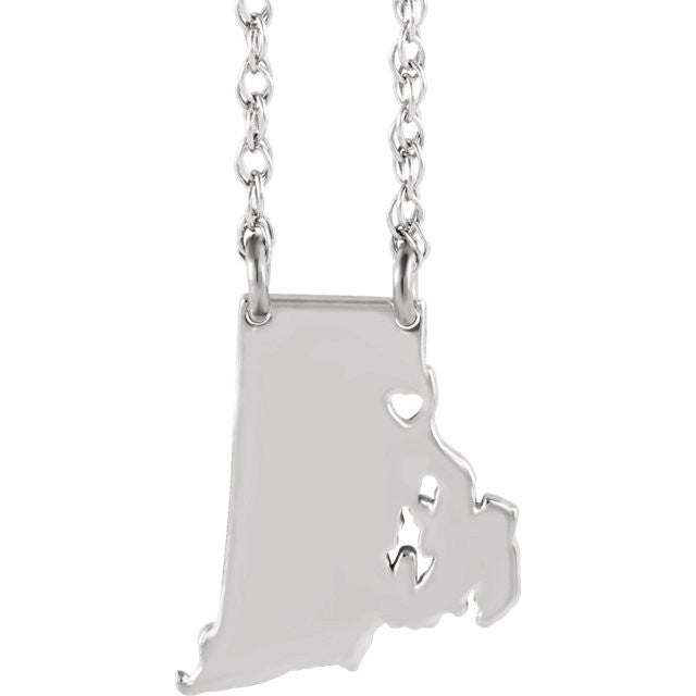 14k Gold 10k Gold Silver Rhode Island State Heart Personalized City Necklace
