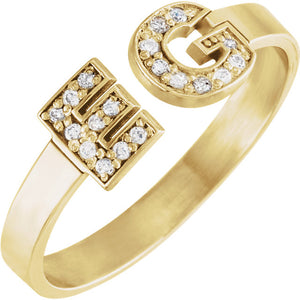 14k Yellow Gold Personalized Diamond Initial Ring
