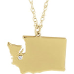 Load image into Gallery viewer, 14k Gold 10k Gold Silver Washington WA State Map Diamond Personalized City Necklace

