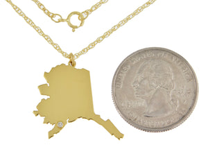 14k Gold 10k Gold Silver Alaska State Map Diamond Personalized City Necklace