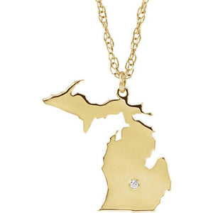 14k Gold 10k Gold Silver Michigan MI State Map Diamond Personalized City Necklace