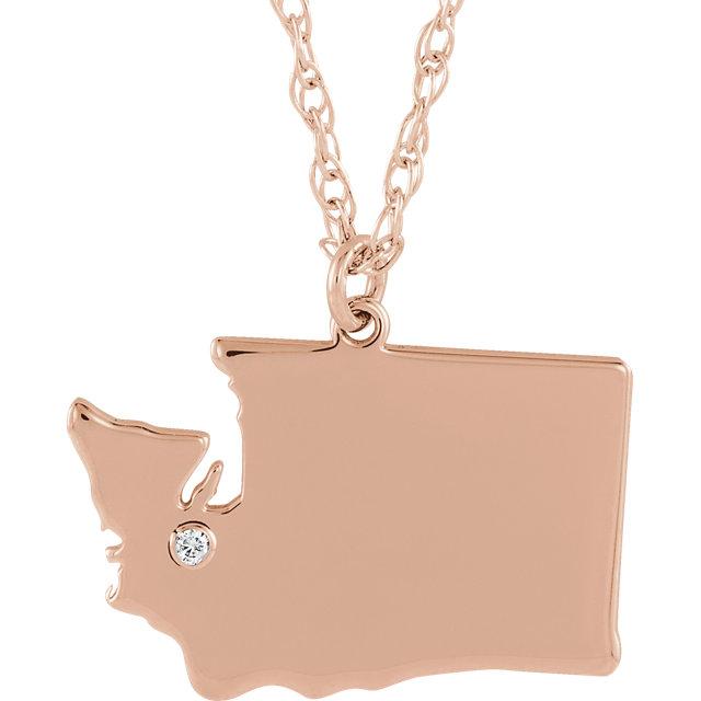 14k Gold 10k Gold Silver Washington WA State Map Diamond Personalized City Necklace