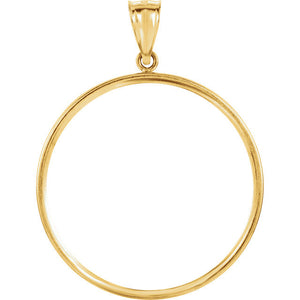 14K Yellow Gold Coin Holder for 32.7mm x 2.7mm Coins or American Eagle 1 oz ounce or South African Krugerrand 1 oz Tab Back Frame Pendant Charm