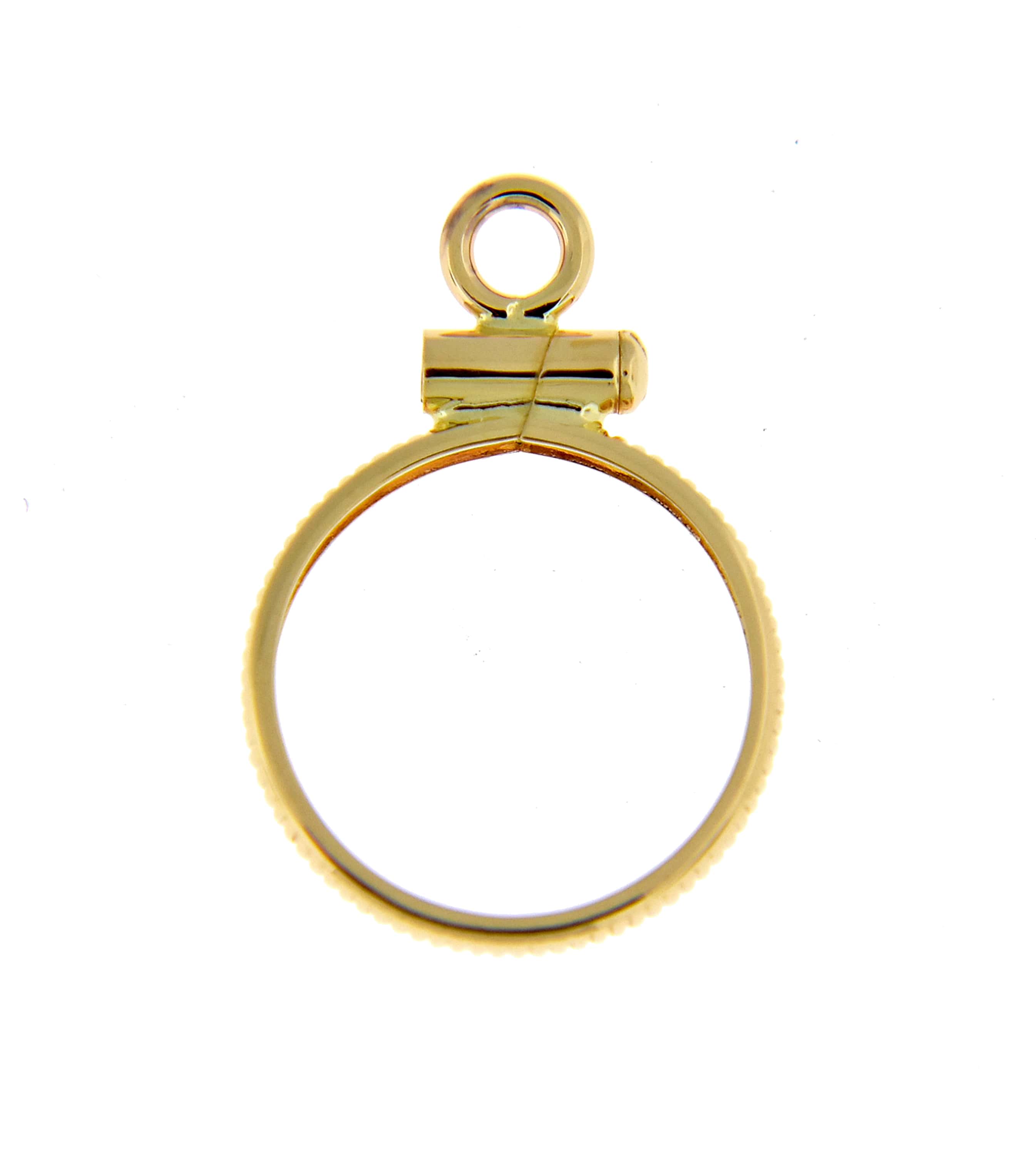 14K Yellow Gold Holds 13mm x 1mm Coins United States 1.00 Dollar Mexican 2 Peso Coin Edge Screw Top Frame Mounting Holder