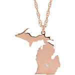 Load image into Gallery viewer, 14k Gold 10k Gold Silver Michigan MI State Map Diamond Personalized City Necklace
