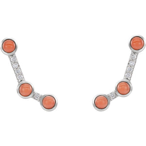 Platinum 14k Yellow Rose White Gold Pink Coral .01 CTW Diamond Ear Climbers Earrings