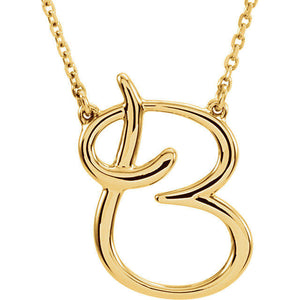 14k Gold or Sterling Silver Script Letter B Initial Alphabet Necklace